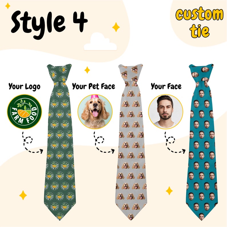Custom Mens Neck Tie, Personalized Funny Photo Gifts for Men Dad Him, Birthday Fathers Day Ties, Logo Tie, Cat/Dog/Pet Tie, Party Tie