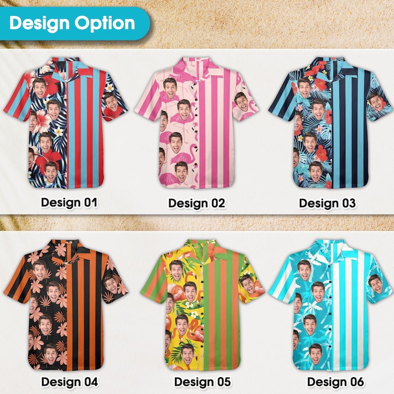 Custom Hawaiian Shirt with Face for Man, 70's Retro Striped Hawaiian Shirt for Men, Vintage Hawaiian Shirt,Hawaiian Shirt Button Down Shirts