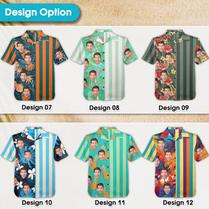 Custom Hawaiian Shirt with Face for Man, 70's Retro Striped Hawaiian Shirt for Men, Vintage Hawaiian Shirt,Hawaiian Shirt Button Down Shirts