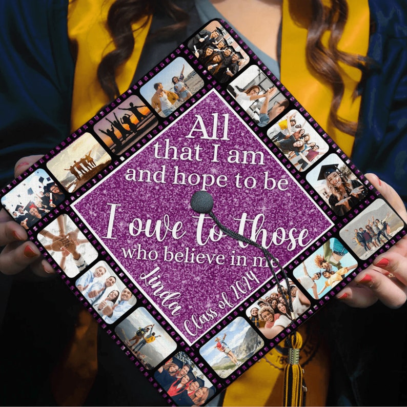 Personalized Photo Thankful Graduation Cap Topper, Grad Cap Topper, Class Of 2025, All That I Am & Hope To Be, Graduation Decoration
