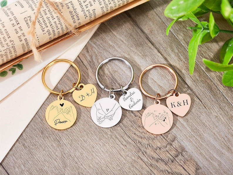 Personalized Keyrings,Pinky Promise Keychain,Pinky Promise Keyring, Engraved Valentine's Day Keychain,Birthday,Custom Key Chain, Couple Gift