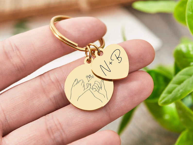 Personalized Keyrings,Pinky Promise Keychain,Pinky Promise Keyring, Engraved Valentine's Day Keychain,Birthday,Custom Key Chain, Couple Gift