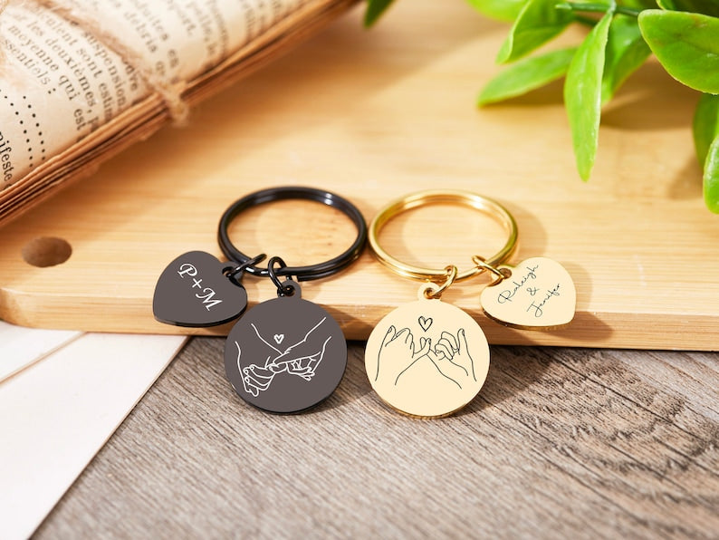 Personalized Keyrings,Pinky Promise Keychain,Pinky Promise Keyring, Engraved Valentine's Day Keychain,Birthday,Custom Key Chain, Couple Gift