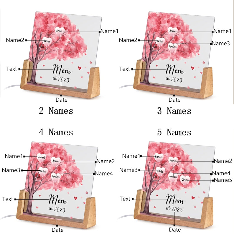 Family Names Night Light Mother's Day Gift, Family Tree Night Light, Custom Night Light With Kids Names, Grandma Mama Mom Mother Gifts