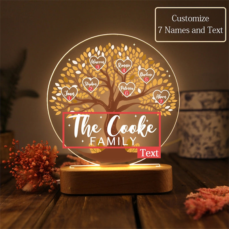 Tree of Life Names Night Light Mother's Day Gift, Family Tree Night Light, Custom Night Light with Kids Names, Birthday Gifts, Gifts for Mom