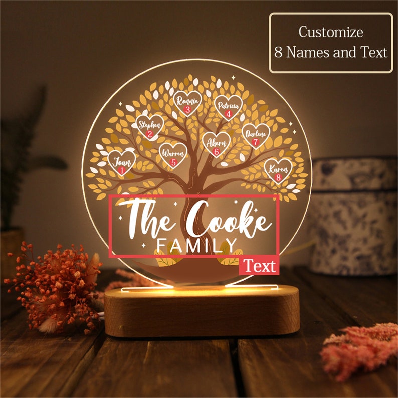 Tree of Life Names Night Light Mother's Day Gift, Family Tree Night Light, Custom Night Light with Kids Names, Birthday Gifts, Gifts for Mom