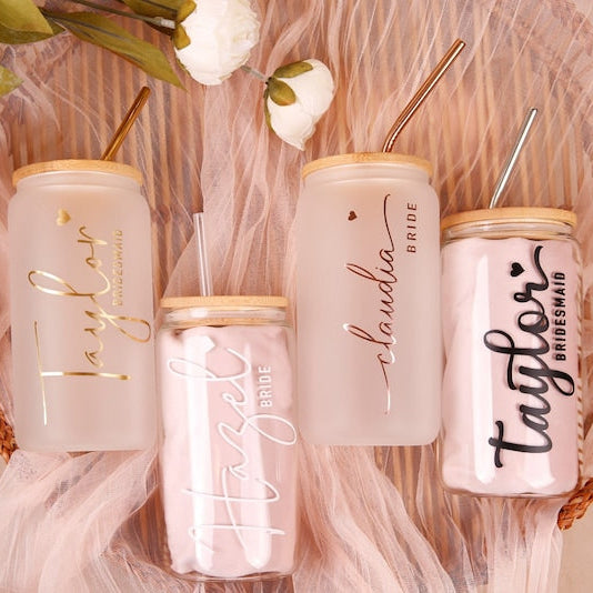 Bridesmaid Proposal, Future Mrs , Personalized Glass Tumbler, Frosted Glass Tumbler, Bamboo Lid Coffee Cup, Maid Of Honor Gifts by Bridgette