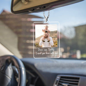 Custom Photo Car Ornament, Car Hanging, Custom Gift for Dad, Rear View Mirror Charm, Dad Gift From Daughter, Fathers Day Birthday Photo Gift