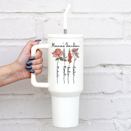 Birth Month Flower with Kid's Names 40oz Mom Tumbler, Mother's Day 2025, Gift for Mother, Mother's Day Tumbler, Personalized Mom Gifts