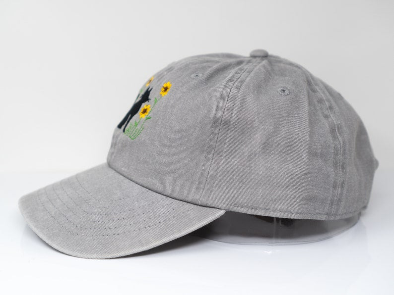 Cat and Flower Embroidered Kitten Baseball Cap, Washed Cotton Curve Brim Summer Hat il_794xN.5913649211_giy8.jpg