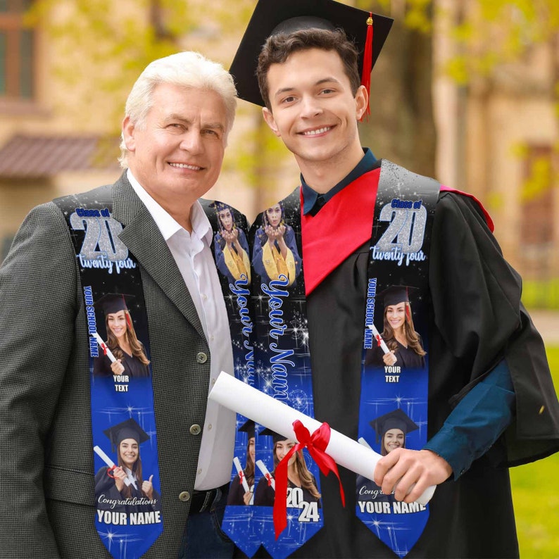 Custom Graduation Stole with photos, Your School Colors Personalized Stole,Personalized Text Grad Stole Sash,Gift for Graduate,Class of 2025