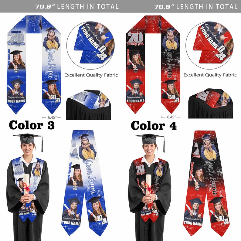Custom Graduation Stole with photos, Your School Colors Personalized Stole,Personalized Text Grad Stole Sash,Gift for Graduate,Class of 2025