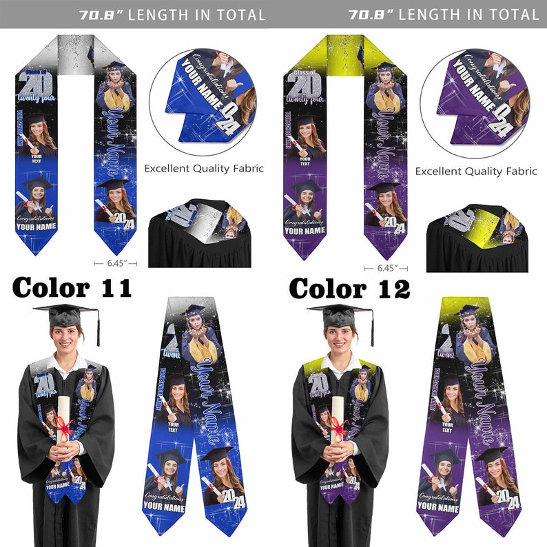 Custom Graduation Stole with photos, Your School Colors Personalized Stole,Personalized Text Grad Stole Sash,Gift for Graduate,Class of 2025