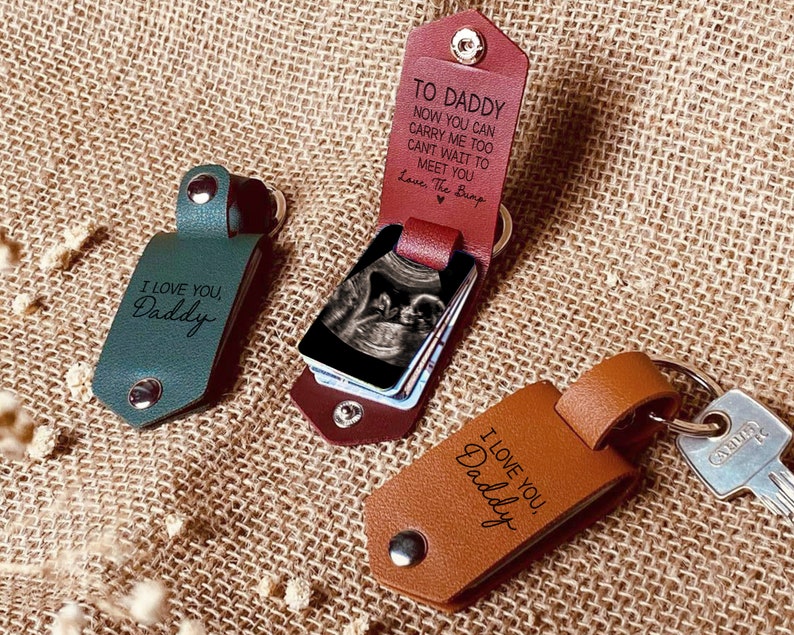 New Dad Father's Day Gift, Personalized Leather Photo Keychain, Ultrasound Baby Keychain, Can't Wait to Meet You From the Bump Gift New Dad