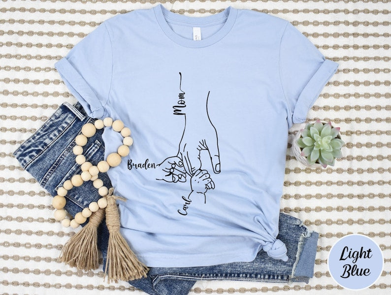 Custom Mom Shirt From Children, Personalized Mom & Kids Hands Shirt, Family With Kids Names, Mothers Day Gift From Kids, Mom Kids Hands Tee
