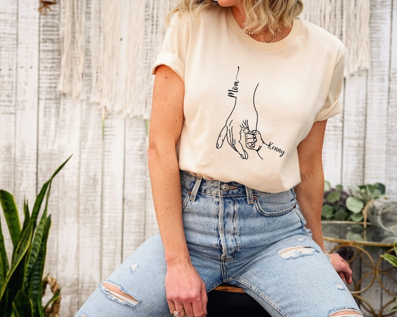 Custom Mom Shirt From Children, Personalized Mom & Kids Hands Shirt, Family With Kids Names, Mothers Day Gift From Kids, Mom Kids Hands Tee