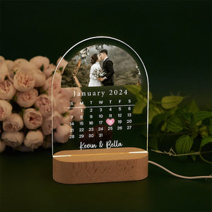 Calendar Date LED Lamp with Photo,Night light for Couples,Engagement,Anniversary Gift,Custom Wedding Decor Gift,Keepsake Gift,Birthday Gift