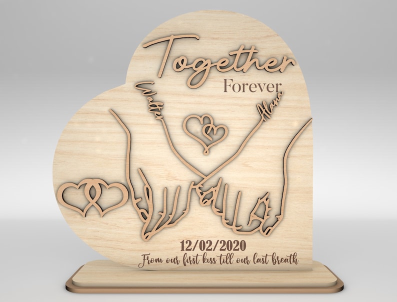 Personalized Couple Hands Together Forever Wooden Sign , Gift for Couple, Anniversary Gifts