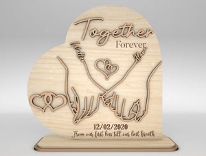 Personalized Couple Hands Together Forever Wooden Sign , Gift for Couple, Anniversary Gifts