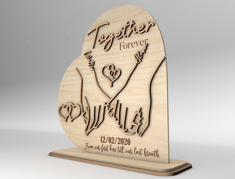Personalized Couple Hands Together Forever Wooden Sign , Gift for Couple, Anniversary Gifts