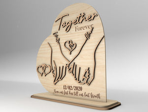 Personalized Couple Hands Together Forever Wooden Sign , Gift for Couple, Anniversary Gifts