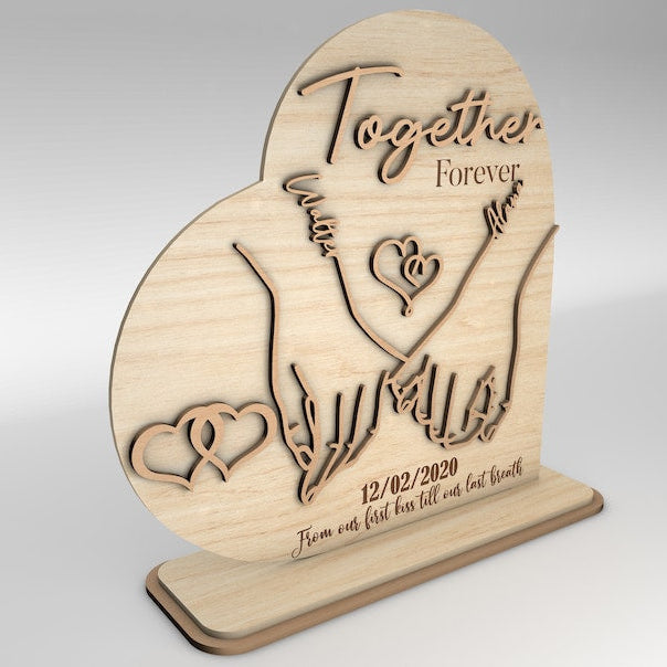 Personalized Couple Hands Together Forever Wooden Sign , Gift for Couple, Anniversary Gifts