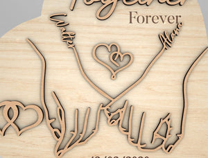Personalized Couple Hands Together Forever Wooden Sign , Gift for Couple, Anniversary Gifts