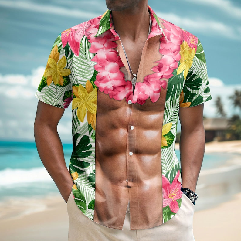Funny Abs Hawaiian Shirt: Tropical Aloha Beach Shirt