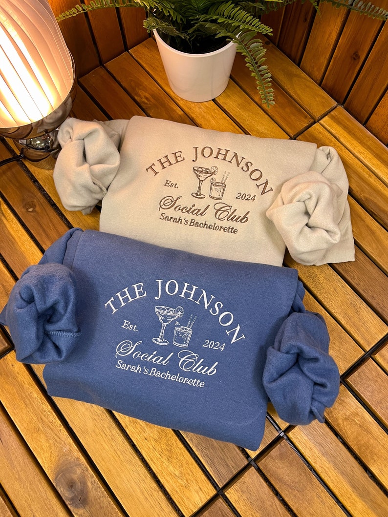 Luxury Bachelorette Crewneck Sweatshirt - Custom Embroidered Bridal Party Merch, Bridal Party Gifts, Wedding Trip Gift, custom last name il_794xN.5918843981_7t1j.jpg
