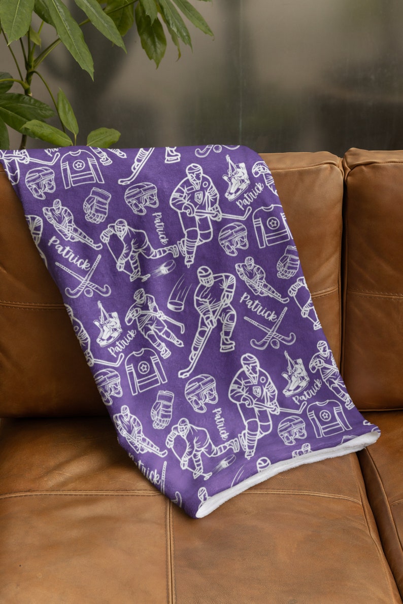 Personalized Hockey Blanket, Custom Hockey Player Throw, Customized Name Gift, Unique Kidsroom Decor, Blanket for Boys, Back to School Gift