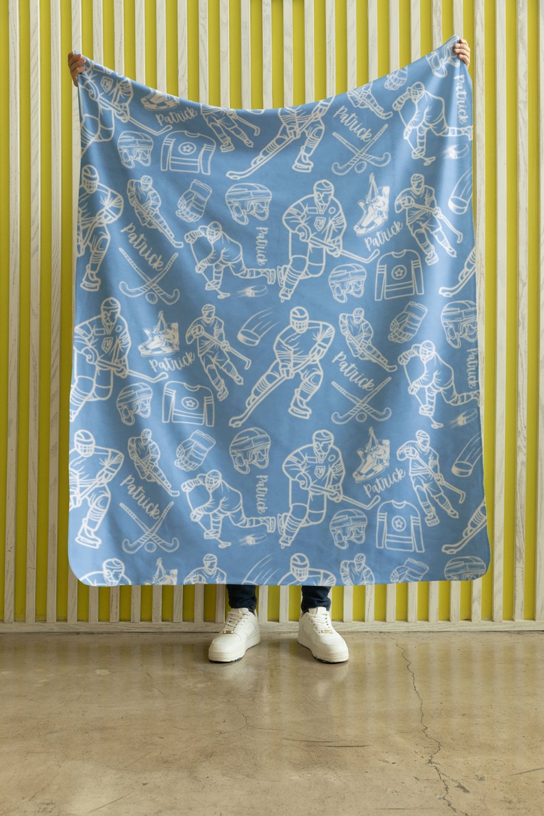 Personalized Hockey Blanket, Custom Hockey Player Throw, Customized Name Gift, Unique Kidsroom Decor, Blanket for Boys, Back to School Gift