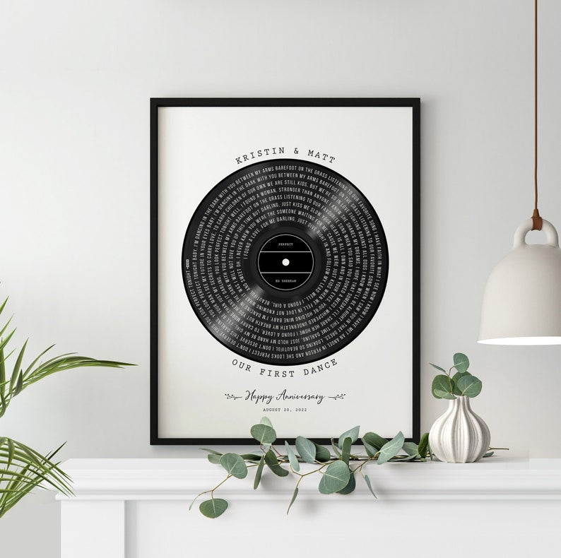Our First Dance | Vinyl Record Wedding Song Lyrics for Anniversary Keepsake | Custom Print Vinyl Record Christmas Gift for Couples | Unique Custom Poster and Canvas