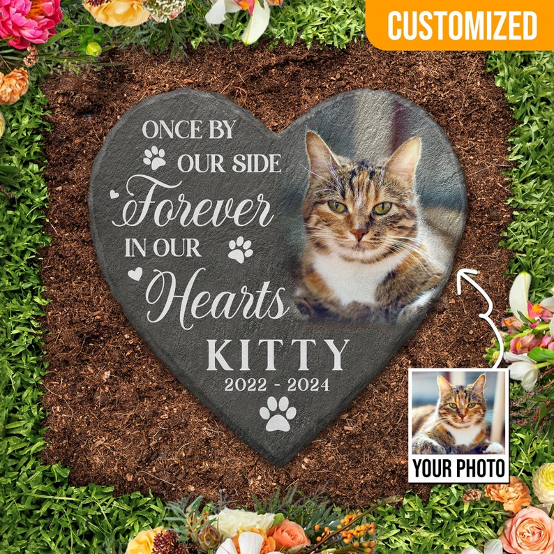 Custom Dog/Cat Memorial Stone, Pet Memorial Stone Plaque, Custom Pet Keepsake, Mark pet's grave, Once By Our Side Forever In Our Hearts