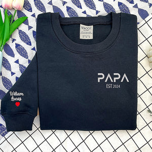 Custom Embroidered PAPA Est Sweatshirt Personalised PAPA sweatshirt with Kid Names on Sleeve Father's Day Gift Personalized Dad Gift