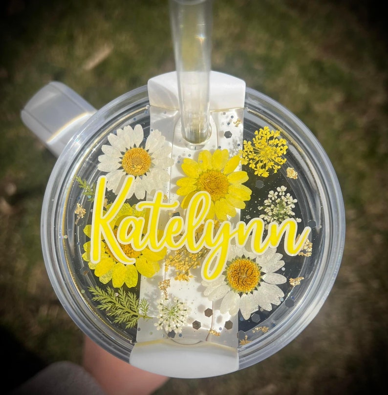 Dried flowers Stanley Name Plate, Personalized Stanley Plate, 30 oz 40oz Stanley topper, Personalized Stanley, 30oz 40oz quencher name plate