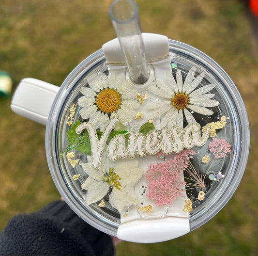Dried flowers Stanley Name Plate, Personalized Stanley Plate, 30 oz 40oz Stanley topper, Personalized Stanley, 30oz 40oz quencher name plate
