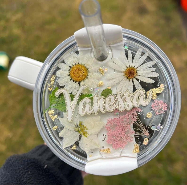 Dried flowers Stanley Name Plate, Personalized Stanley Plate, 30 oz 40oz Stanley topper, Personalized Stanley, 30oz 40oz quencher name plate