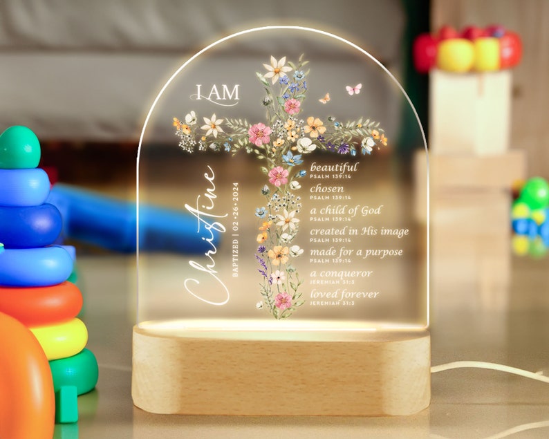 Baptism Night Light For Baby, Baby Gift Personalized, Baptism Gift, Dedicated Gift, Nursery Decor, Kids Beside Night Lamp, New Baby Gift