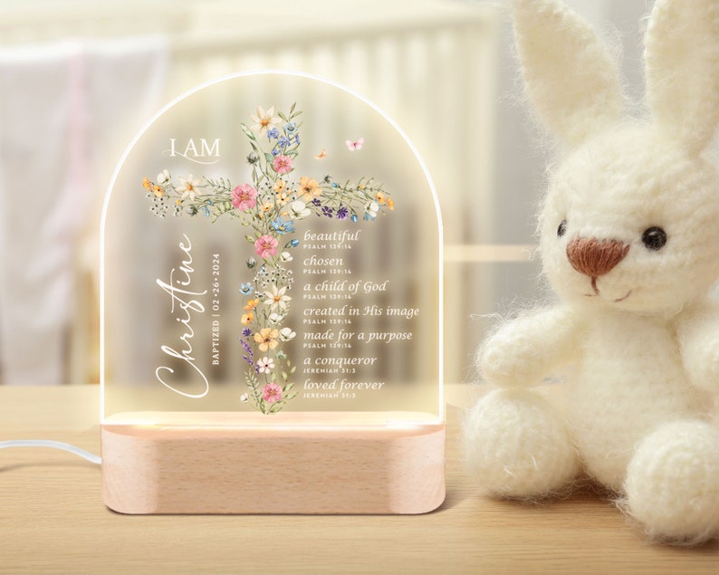 Baptism Night Light For Baby, Baby Gift Personalized, Baptism Gift, Dedicated Gift, Nursery Decor, Kids Beside Night Lamp, New Baby Gift