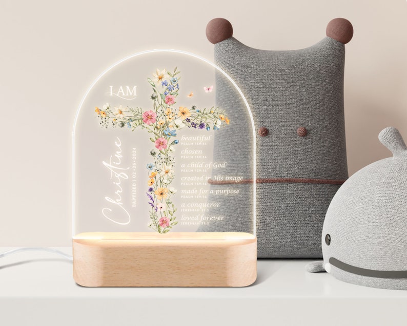 Baptism Night Light For Baby, Baby Gift Personalized, Baptism Gift, Dedicated Gift, Nursery Decor, Kids Beside Night Lamp, New Baby Gift