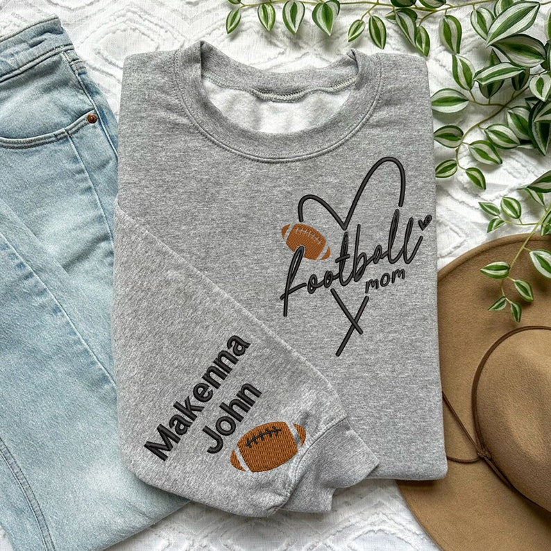 Embroidered Customized Football Mom Shirt, Your Name Football Sweater, Custom Football Mama, Game Day Shirt, Football Season Shirt