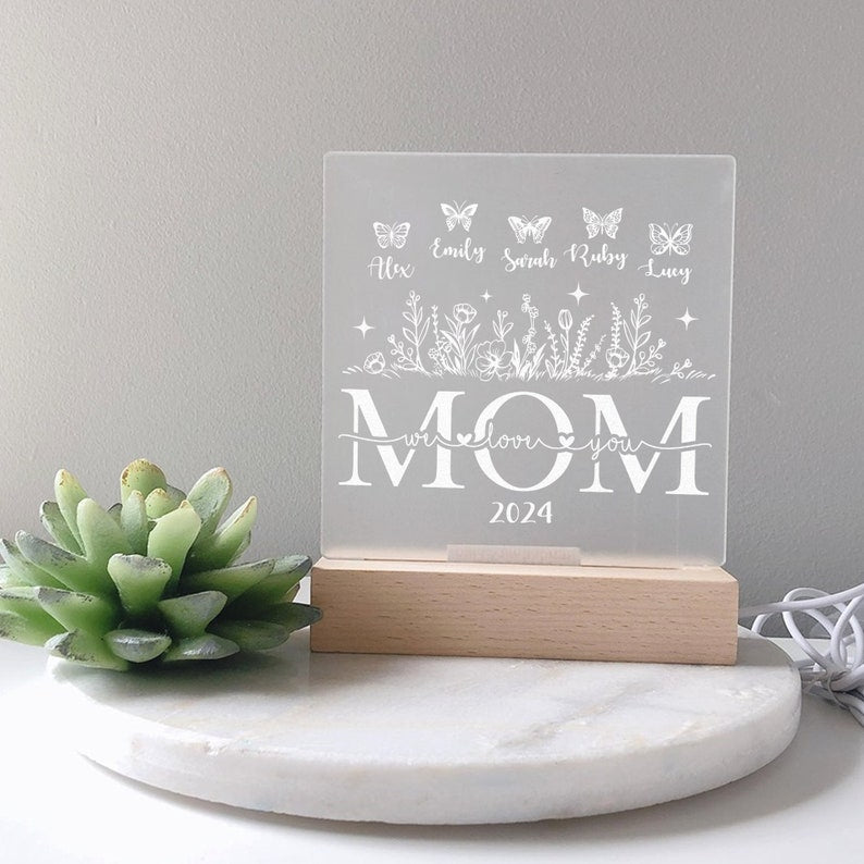 Custom Mom's Garden Acrylic Plaque, Personalized Mother's Day Acrylic Night Light, Gift for Mom or Grandma, Mother's Day Gift