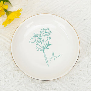 Custom Birth Flower Ring Dish,Wedding Ring Dish,Bridesmaid Gift,Wedding Engagement Gift,Gift for Women,Moms Birthday Gift,Best Firend Gift