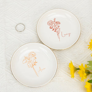 Custom Birth Flower Ring Dish,Wedding Ring Dish,Bridesmaid Gift,Wedding Engagement Gift,Gift for Women,Moms Birthday Gift,Best Firend Gift