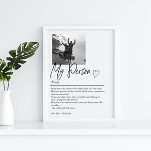 Personalised My Person Definition Print: Custom Photo Gift, Romantic Keepsake, Anniversary Boyfriend/Girlfriend Gift (No Frame)
