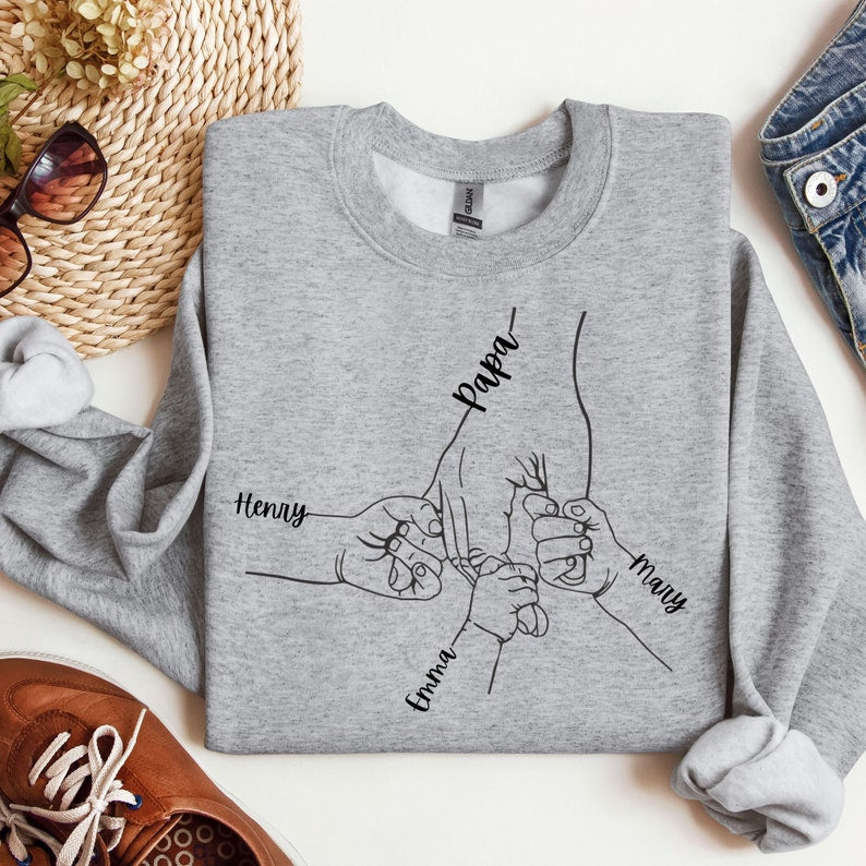 Custom Papa Shirt, Personalized Papa Sweatshirt, Custom Family Shirt,Kids Grab Papa Hands Custom Kid Names,Fathers Day Shirt,Kids Name Shirt