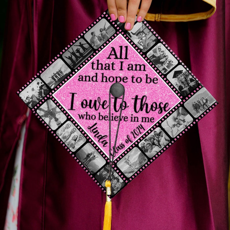 Personalized Photo Thankful Graduation Cap Topper, Grad Cap Topper, Class Of 2025, All That I Am & Hope To Be, Graduation Decoration