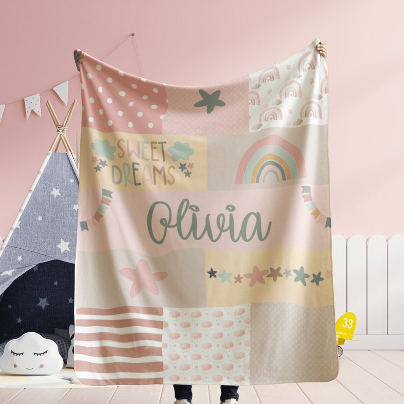 Custom Girl Blanket, Personalized Girl Name Throw, Customized Girl Gifts, Customized Girl Birthday Gifts, Pink Purple Rainbow Blanket