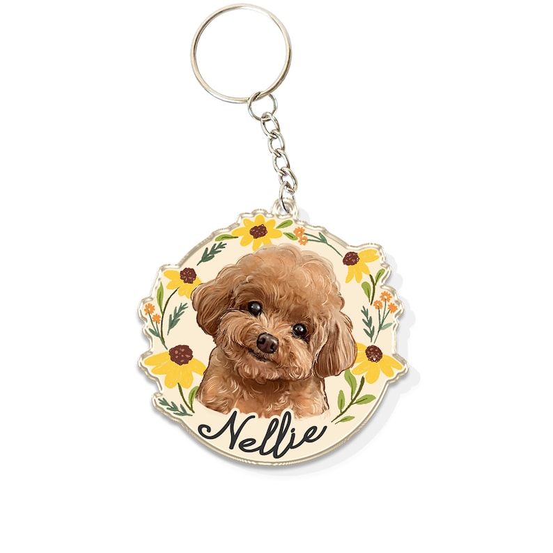 Custom Dog Photo Keychain, Cat Picture Keychains, Custom Dog Portrait, Personalized Pet Face And Pet Name Keychains for Mom, Pet Lovers Gift
