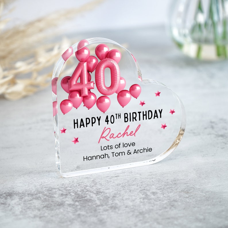 Personalised Happy 40th Birthday Gift Plaque, Birthday Gift For Her, Heart Plaque, 40th Birthday Gifts, Pink 40th Gift, Gifts for Her